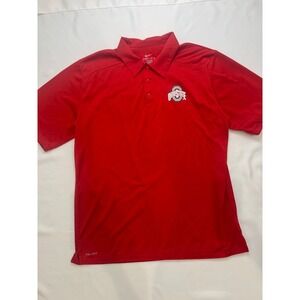 Nike Ohio State Buckeyes Polo Mens Large Red Excellent Dri-FIT Short Sleeve